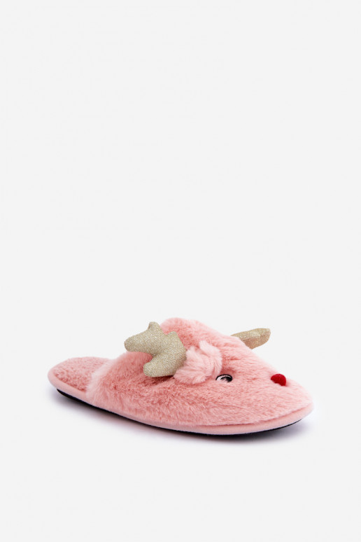 Christmas Slippers With Reindeer Design Furry Pink Asielle Christmas Slippers With Reindeer Design Furry Pink Asielle
