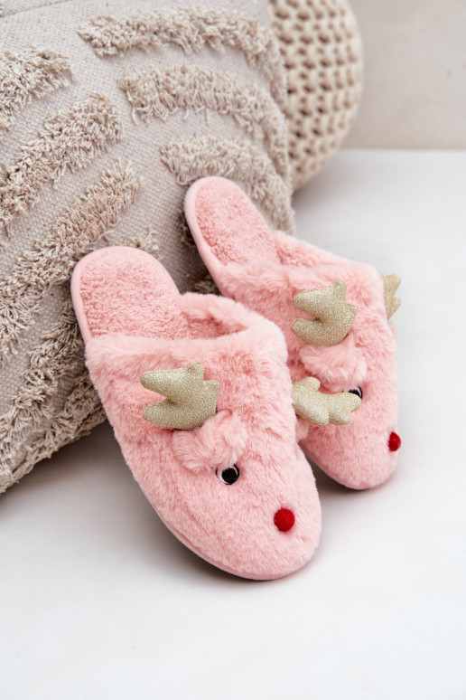 Christmas Slippers With Reindeer Design Furry Pink Asielle Christmas Slippers With Reindeer Design Furry Pink Asielle
