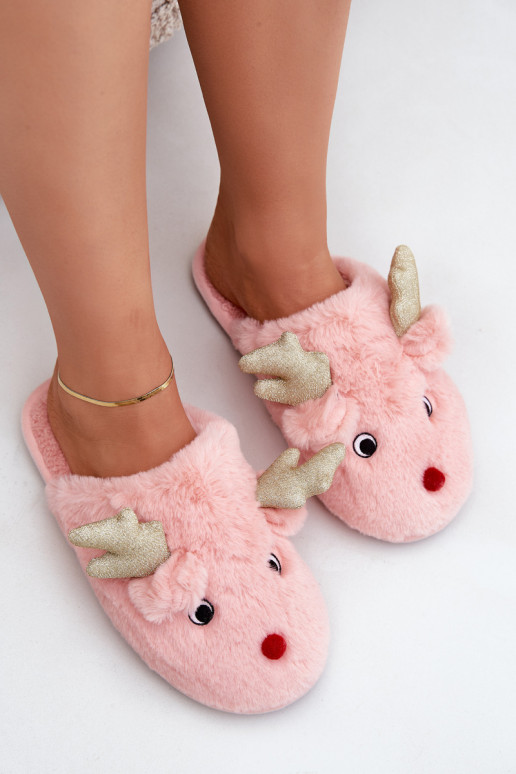Christmas Slippers With Reindeer Design Furry Pink Asielle Christmas Slippers With Reindeer Design Furry Pink Asielle