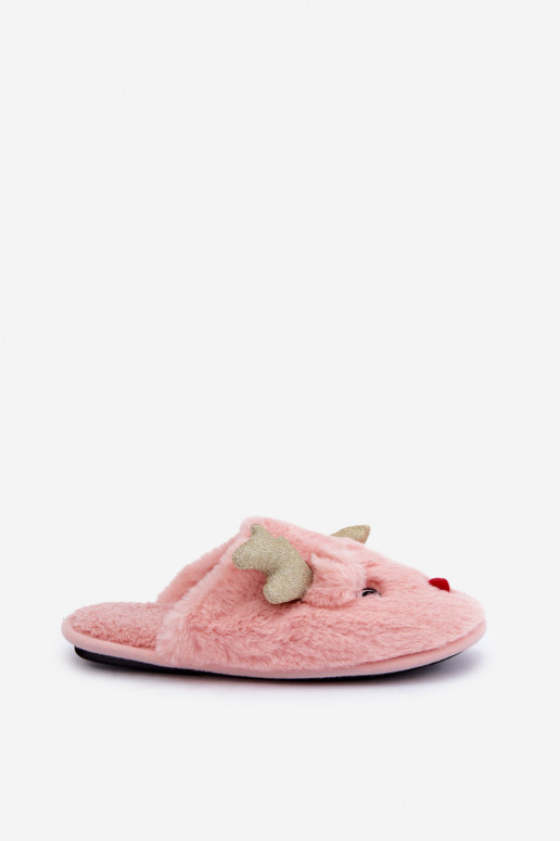 Christmas Slippers With Reindeer Design Furry Pink Asielle Christmas Slippers With Reindeer Design Furry Pink Asielle