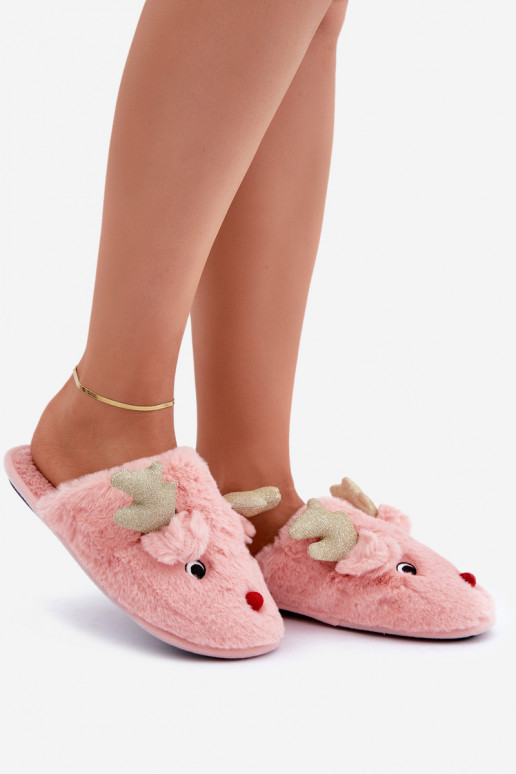 Christmas Slippers With Reindeer Design Furry Pink Asielle Christmas Slippers With Reindeer Design Furry Pink Asielle