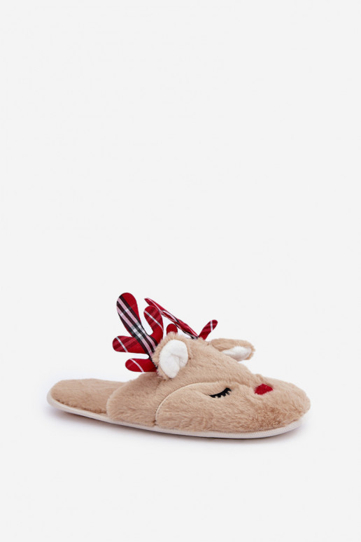 Christmas Slippers With Reindeer Motif Beige Sylaia Christmas Slippers With Reindeer Motif Beige Sylaia