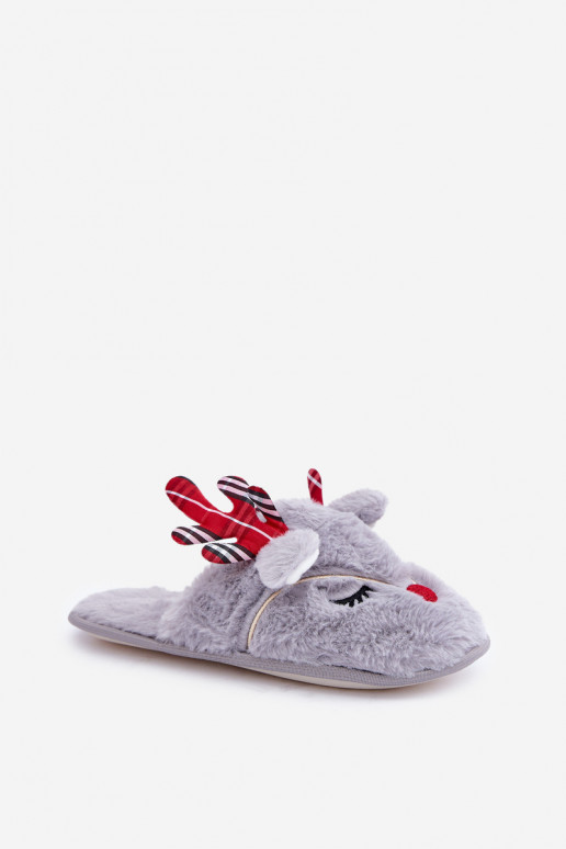 Christmas Slippers With Reindeer Motif Gray Sylaia Christmas Slippers With Reindeer Motif Gray Sylaia