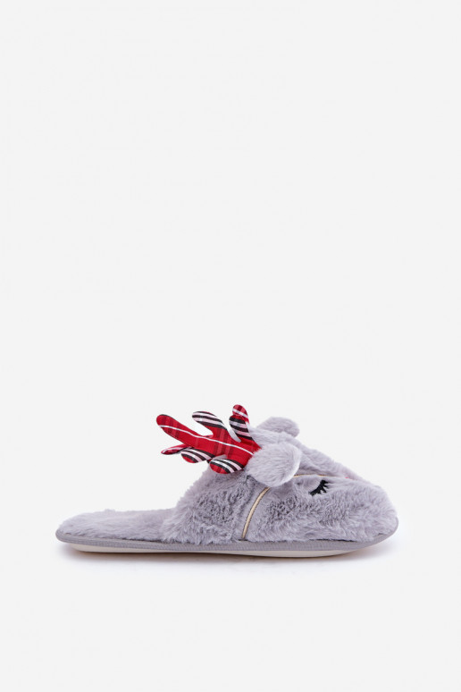 Christmas Slippers With Reindeer Motif Gray Sylaia Christmas Slippers With Reindeer Motif Gray Sylaia
