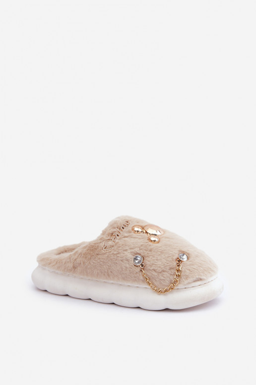 Furry Slippers With Bows Beige Ivelfedi