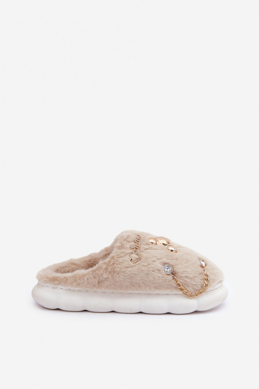Furry Slippers With Bows Beige Ivelfedi