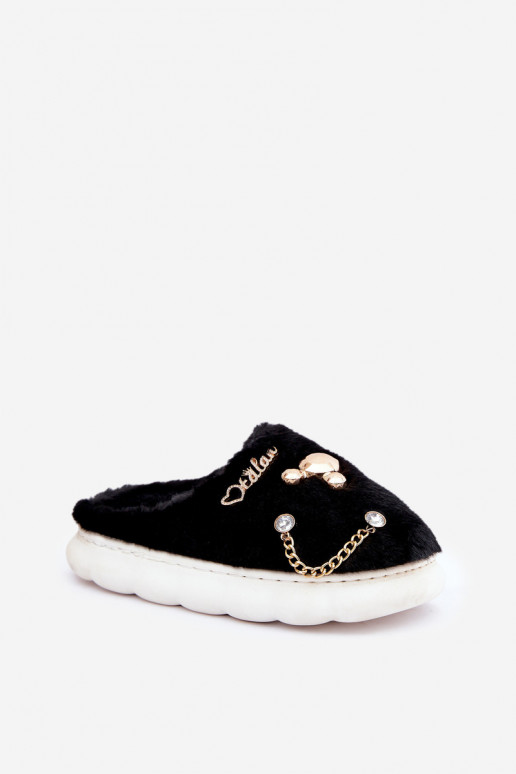 Furry Slippers With Bows Black Ivelfedi