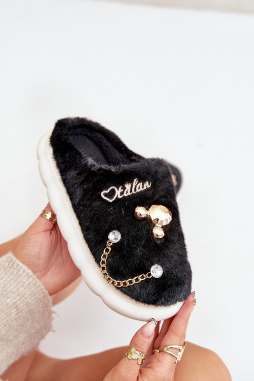 Furry Slippers With Bows Black Ivelfedi