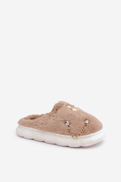 Furry Slippers With Prints Dark Beige Ivelfedi