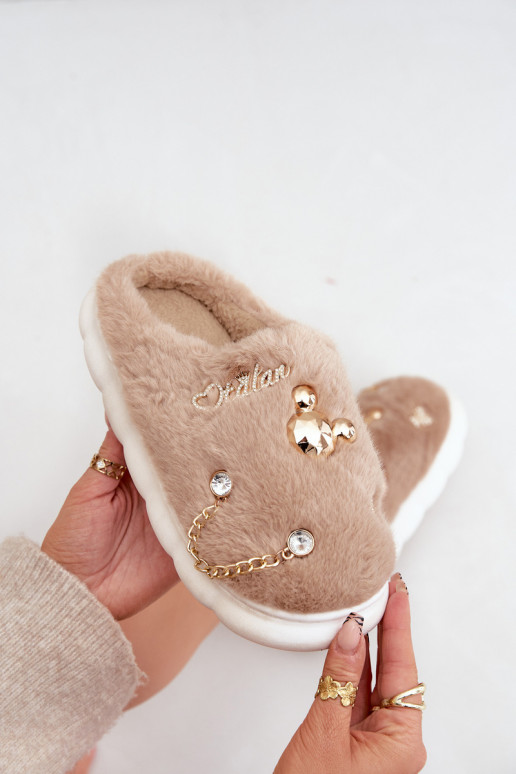 Furry Slippers With Prints Dark Beige Ivelfedi