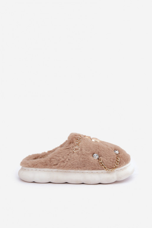 Furry Slippers With Prints Dark Beige Ivelfedi