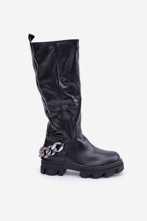 Flat Heeled Boots With Chain Black Nauricette Flat Heeled Boots With Chain Black Nauricette