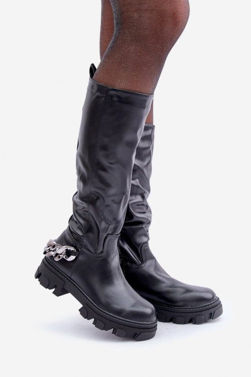 Flat Heeled Boots With Chain Black Nauricette Flat Heeled Boots With Chain Black Nauricette