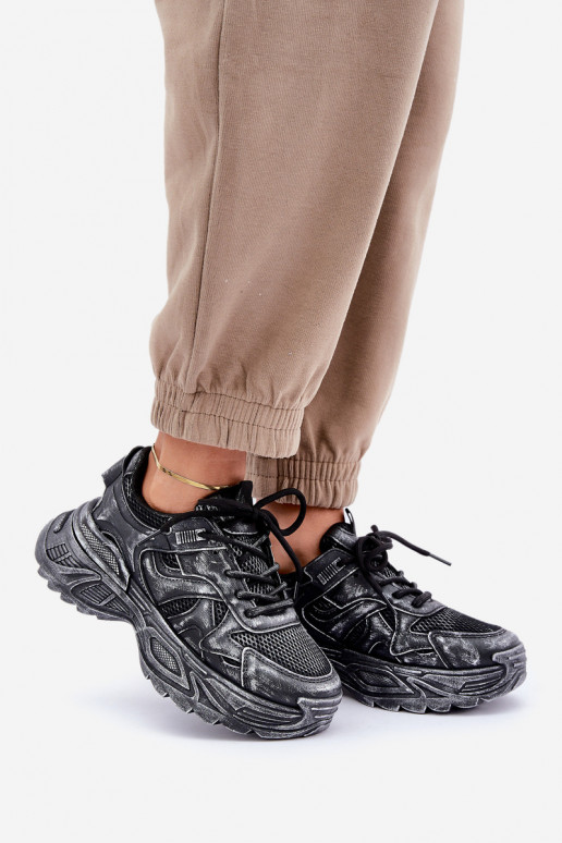 Sneakersy Damskie Z Przetarciami Na Platformie Czarne Seladwen Sneakersy Damskie Z Przetarciami Na Platformie Czarne Seladwen