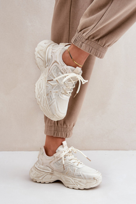 Womens Sneakers With Distressing On Platform Beige Seladwen Womens Sneakers With Distressing On Platform Beige Seladwen