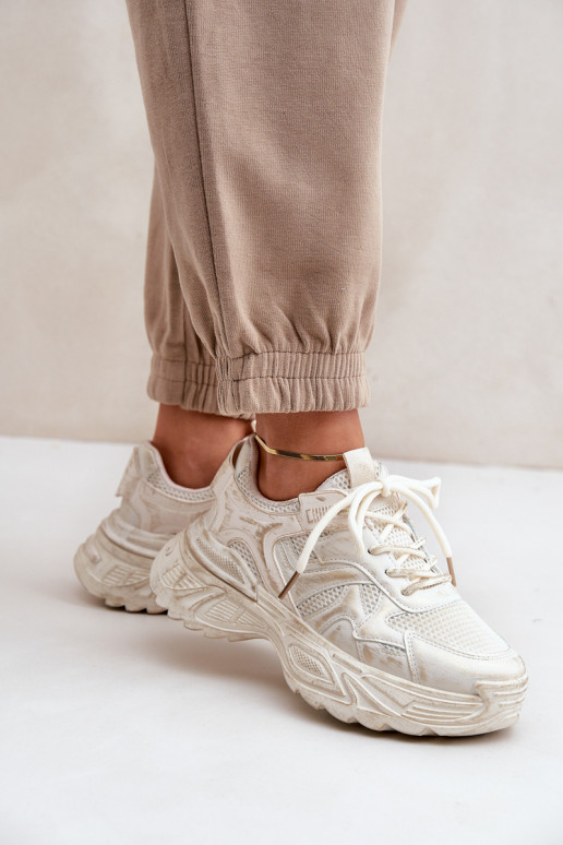 Womens Sneakers With Distressing On Platform Beige Seladwen Womens Sneakers With Distressing On Platform Beige Seladwen