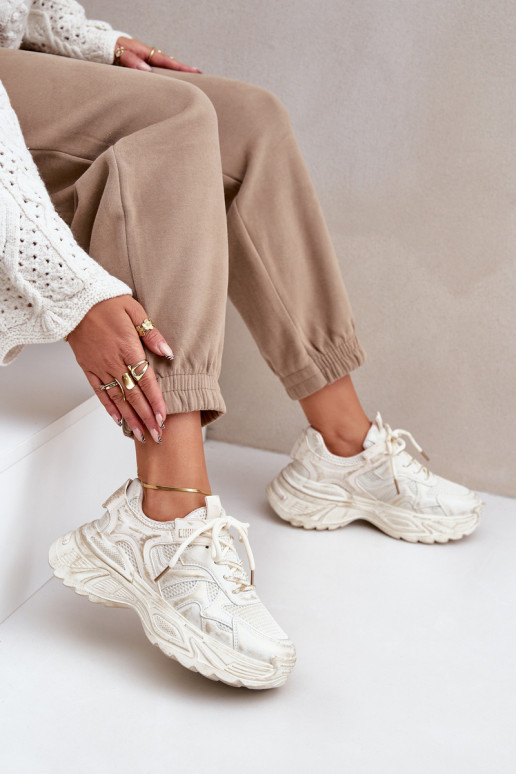 Womens Sneakers With Distressing On Platform Beige Seladwen Womens Sneakers With Distressing On Platform Beige Seladwen