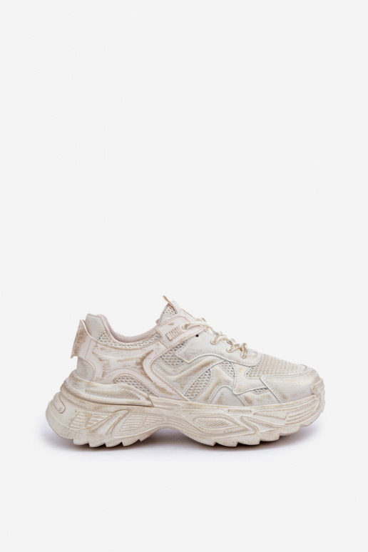 Sneakersy Damskie Z Przetarciami Na Platformie Beżowe Seladwen