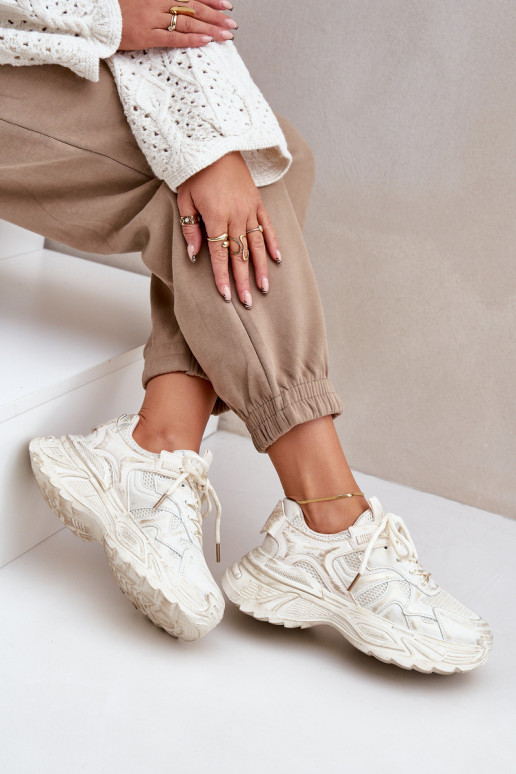 Womens Sneakers With Distressing On Platform Beige Seladwen Womens Sneakers With Distressing On Platform Beige Seladwen