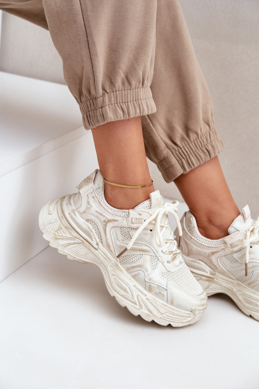 Womens Sneakers With Distressing On Platform Beige Seladwen Womens Sneakers With Distressing On Platform Beige Seladwen