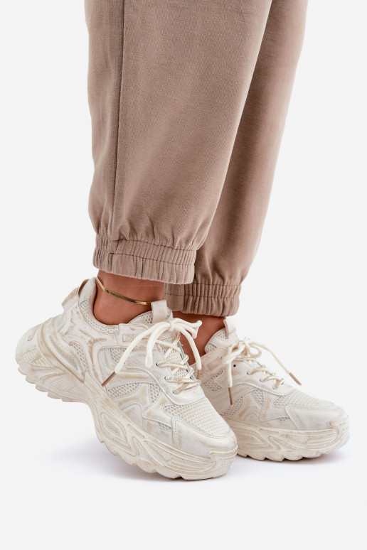 Womens Sneakers With Distressing On Platform Beige Seladwen Womens Sneakers With Distressing On Platform Beige Seladwen