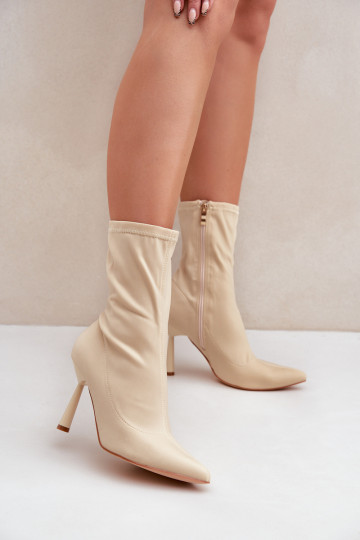 Fabric Stiletto Boots Light Beige Amune 2