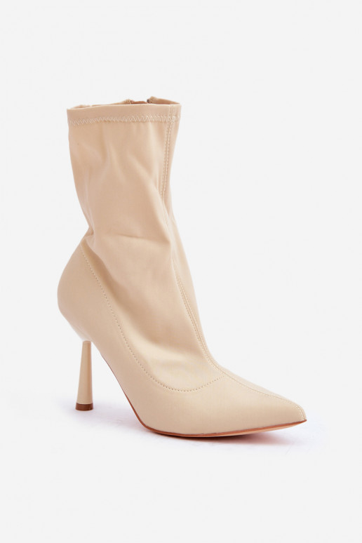 Fabric Stiletto Boots Light Beige Amune