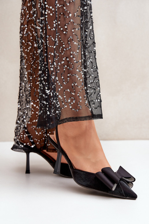 Fabric Heels With Bow Black Selatea Fabric Heels With Bow Black Selatea