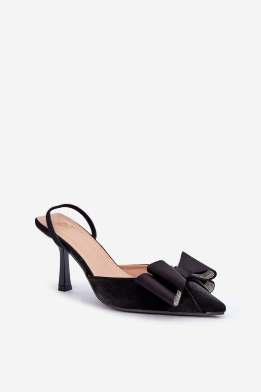 Fabric Heels With Bow Black Selatea Fabric Heels With Bow Black Selatea
