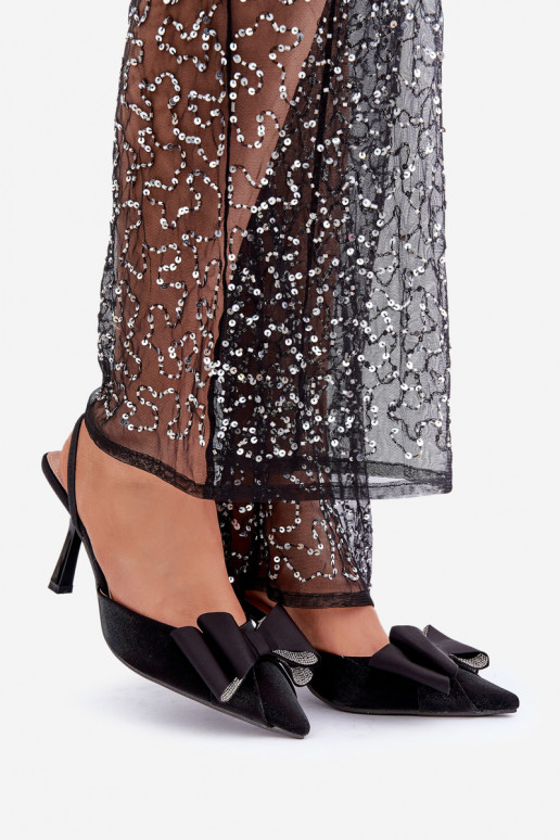 Fabric Heels With Bow Black Selatea Fabric Heels With Bow Black Selatea