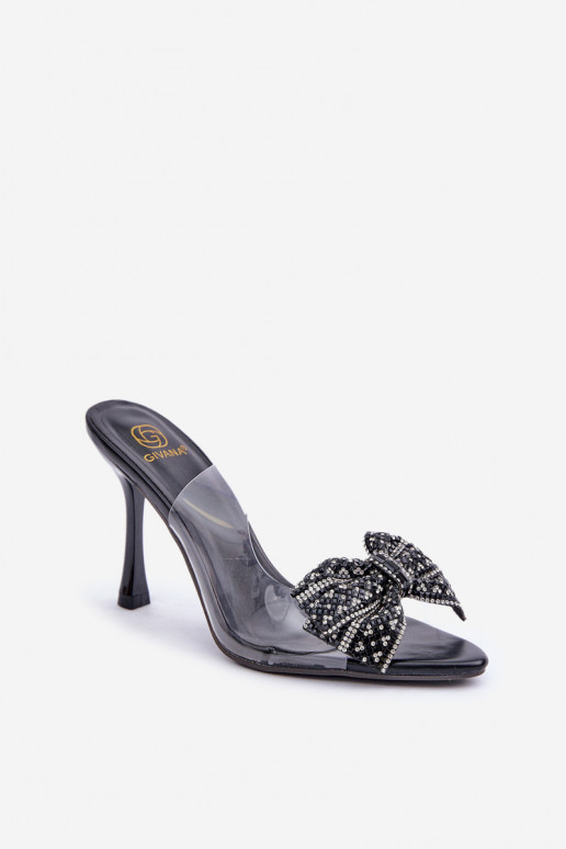Transparent High Heel Sandals With Shiny Bow Black Viosta Transparent High Heel Sandals With Shiny Bow Black Viosta