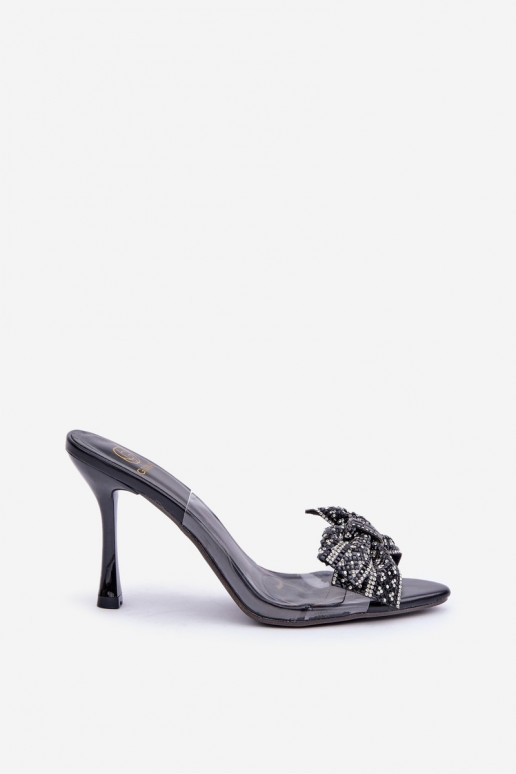 Transparent High Heel Sandals With Shiny Bow Black Viosta Transparent High Heel Sandals With Shiny Bow Black Viosta