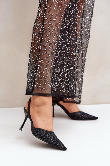 Heels With Open Back Decorated With Glitter Black Berilae 2