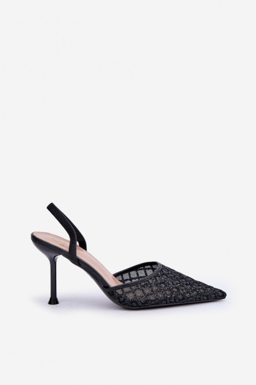 Heels With Open Back Decorated With Glitter Black Berilae Heels With Open Back Decorated With Glitter Black Berilae