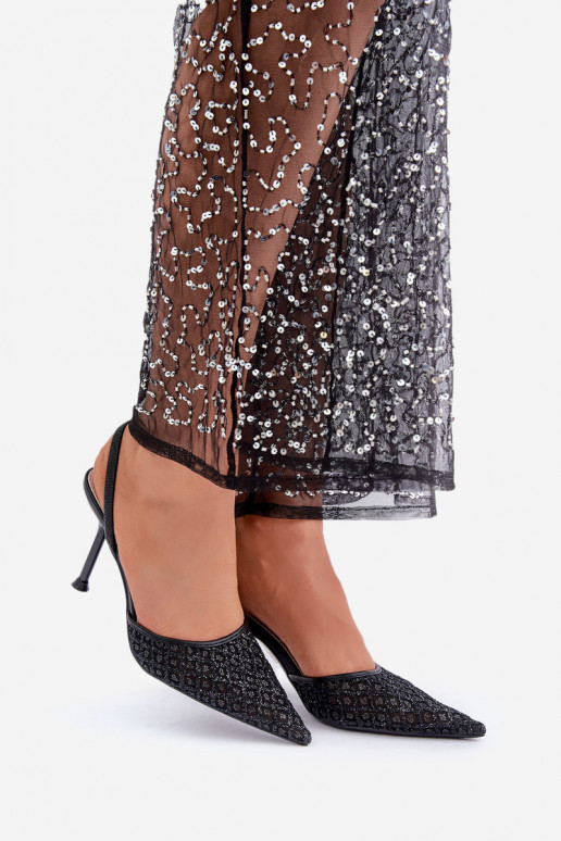 Heels With Open Back Decorated With Glitter Black Berilae Heels With Open Back Decorated With Glitter Black Berilae