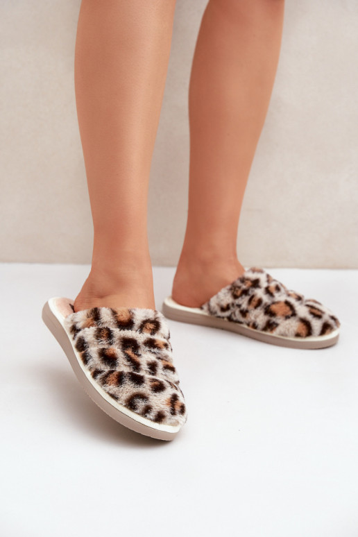 Faux Fur Slippers Panther Beige Inblu EK000008 Faux Fur Slippers Panther Beige Inblu EK000008