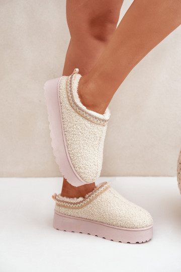 Śniegowce Damskie Na Platformie Z Haftem Jasnobeżowe Tirissa