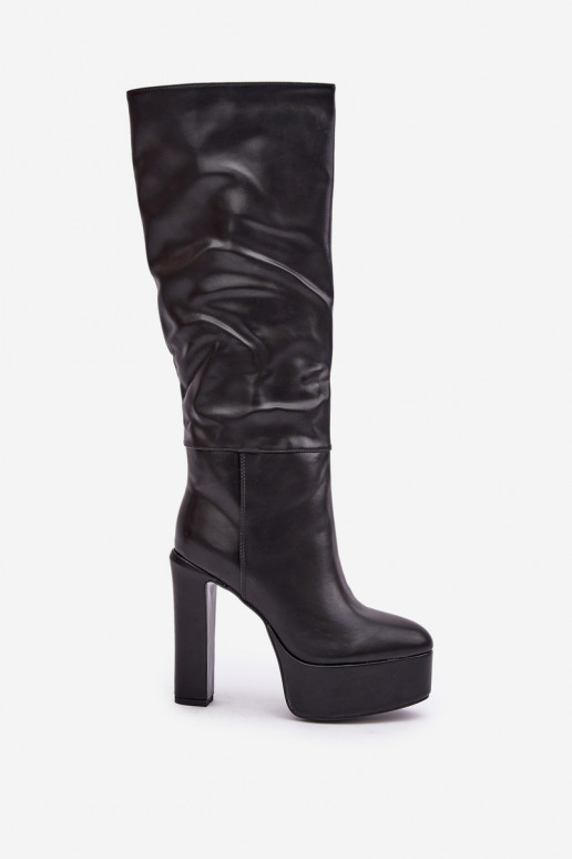 Knee High Heels And Platform Made Of Eco Leather Black Felilorn Knee High Heels And Platform Made Of Eco Leather Black Felilorn