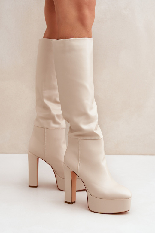 Heeled And Platform Boots Made Of Eco Leather Light Beige Felilorn