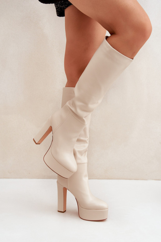 Heeled And Platform Boots Made Of Eco Leather Light Beige Felilorn