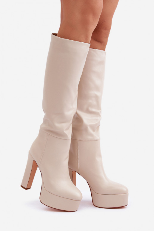 Heeled And Platform Boots Made Of Eco Leather Light Beige Felilorn