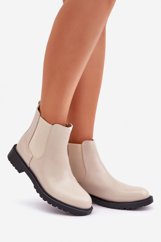 Women's ankle boots with flat heel beige Selanna