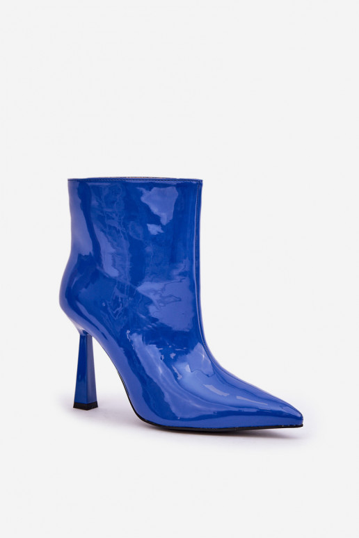 Patent Ankle Boots With Pointed Toe Blue Seliri