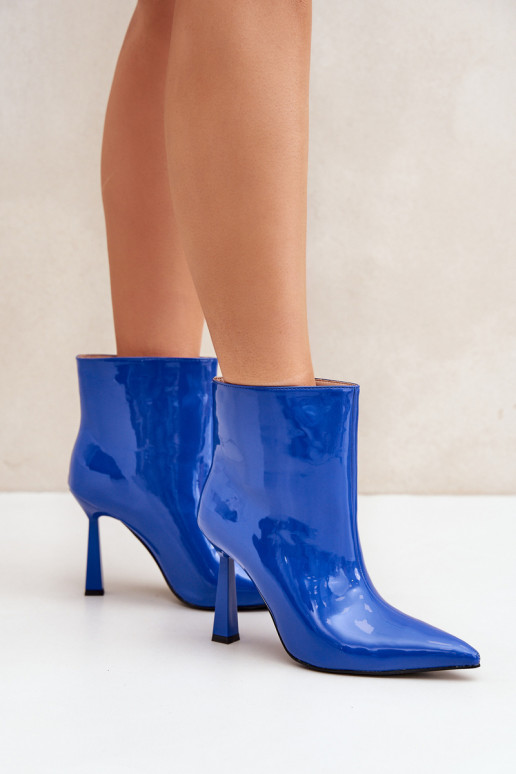 Patent Ankle Boots With Pointed Toe Blue Seliri