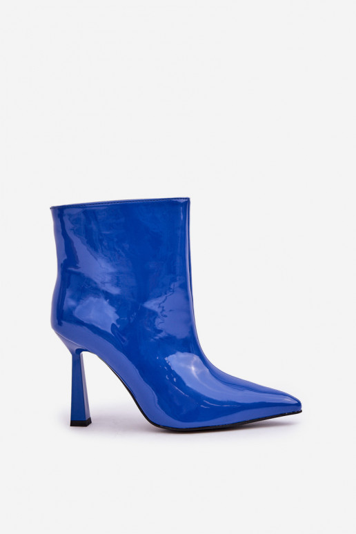 Patent Ankle Boots With Pointed Toe Blue Seliri
