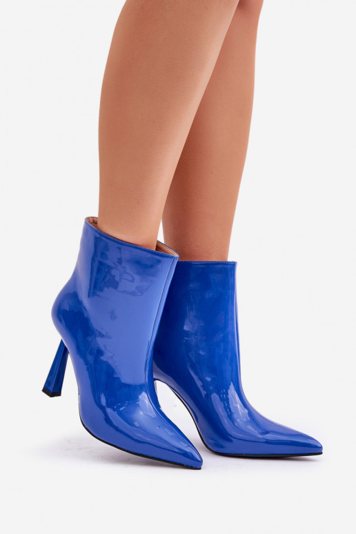 Patent Ankle Boots With Pointed Toe Blue Seliri
