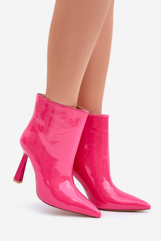 Patent Ankle Boots Pointed Slip-On Fuchsia Seliri