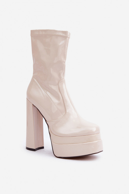 Lacquered Ankle Boots On Platform And High Heel Beige Lotisha