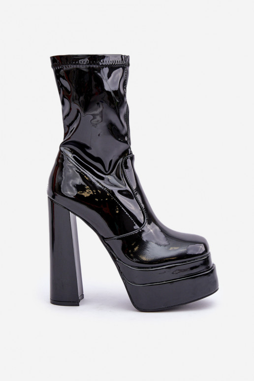 Lacquered Ankle Boots On Platform And High Heel Black Lotisha