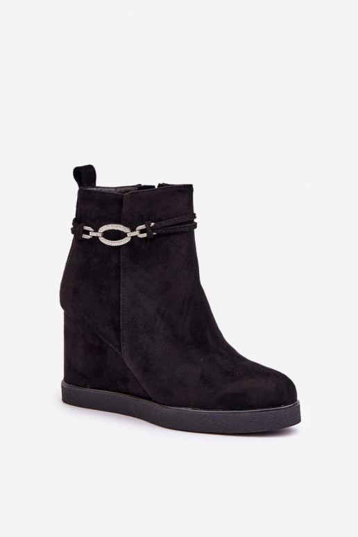 Wedge Ankle Boots With Decorative Strap Black Kaiviana Wedge Ankle Boots With Decorative Strap Black Kaiviana